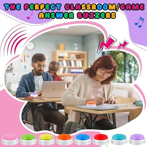 Honoson 8 Pieces Recordable Answer Buzzers Button for Trivia Games Show Buzzers Recording Buttons Gifts for Classroom Team(Elegant Color) thumbnail 4