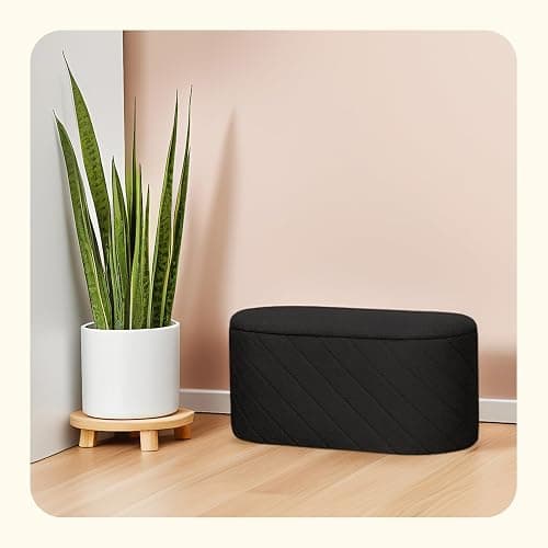 PINPLUS Storage Ottoman Boucle Sherpa Folding Storage Oval Bench Foot Rest Ottoman Black Color,76 x 38 x 38 cm thumbnail 6