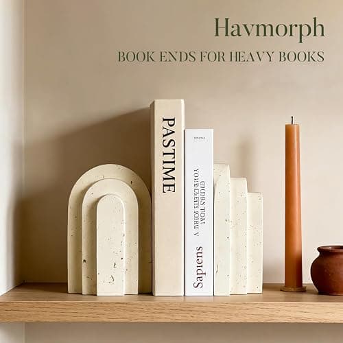Havmorph Book Ends for Heavy Books, Beige Modern Pleasing Layered Arch Design Aesthetic Bookend Decorative, Concrete Book Ends to Hold Books Heavy Duty for Bookshelf Decor, Home Decor, Office Decor thumbnail 6