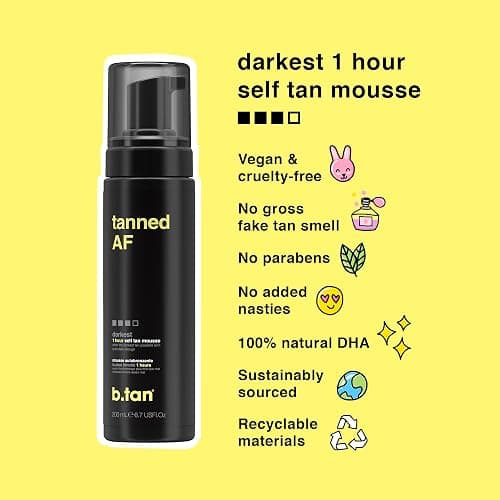 b.tan Dark Self Tanner Mousse | Get Tanned - Best, 1 Hour Express Sunless Tanning Foam, No Fake Tan Smell, Ultra Dark Bronzing Glow, Face & Body, Vegan, Cruelty Free, 6.7 Fl Oz thumbnail 3