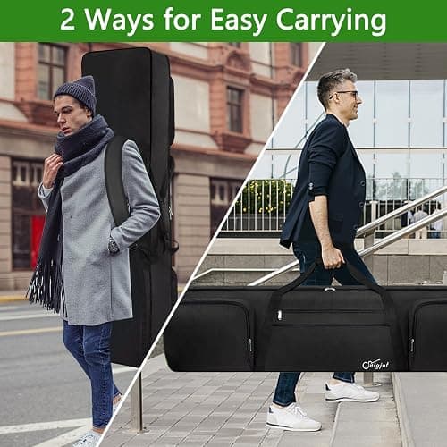 SNIGJAT 88 Key Keyboard Case Soft (Size: 53.5"x13.8"x6.8"), Padded Piano Case with Handle and Adjustable Shoulder Straps, Keyboard Gig Bag with 3 Pockets for Music Stand, Sustain Pedals, All Black thumbnail 5