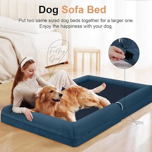 Large Dog Bed Orthopedic Washable: Jumbo Dog Bed Bolster Extra Large Dogs Egg Crate Foam Sofa Couch Waterproof Removable Cover - Navy thumbnail 3
