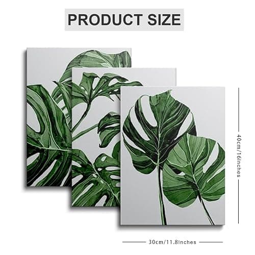 Canvas Wall Art Prints 3 Pieces White Green Leaves Picture Framed Artwork Paintings for Bedroom Living Room Kitchen 30 x 40cm Home Wall Decoration Paintings Personalised Photo Gifts, GYH0007 thumbnail 2