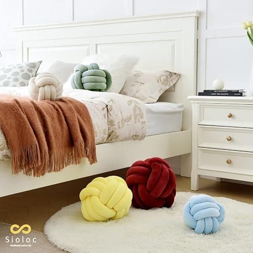 Sioloc Soft Knot Ball Pillows,Round Throw Pillow Cushion Home Decoration Plush Pillow,Throw Knotted Pillow Handmade Round Plush Pillow（7.8inches,Burgundy） thumbnail 4