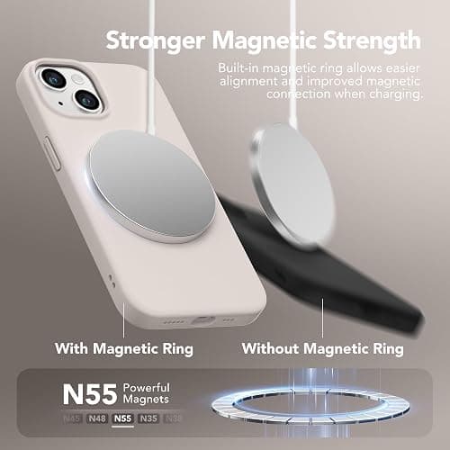 GONEZ Magnetic for iPhone 14 Case, Compatible with Magsafe, with Screen Protector + Camera Protector, Anti-Scratch Microfiber Lining, Liquid Silicone Shockproof Protective Phone Case, Stone - Stone thumbnail 3