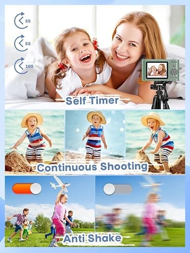 Digital Camera, 44MP Full HD 1080P Point and Shoot Camera with 64GB Card, Anti Shake 16X Zoom Compact Volg Cameras, Portable Small Camara Gift for Kids, Ages Teen Girl Boy - Green thumbnail 5