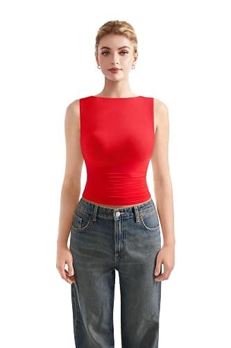 SUUKSESS Women Double Lined Going Out Basic Tank Tops Ruched Summer T Shirts thumbnail 6