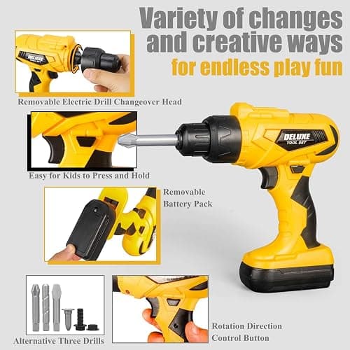 Zealous 48pcs Kids Tool Set with Tool Box & Electronic Toy Drill, Pretend Play Construction Kits for Kids Ages 3-5 Years Old, Toddler Boy Toys thumbnail 2