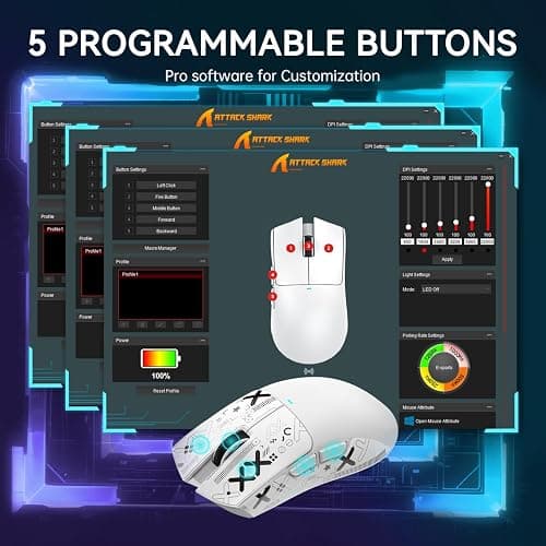 ATTACK SHARK X11 Wireless Gaming Mouse, PAW3311 Sensor, Lightweight, RGB Charging Dock, 22,000 DPI, Tri-Mode Connectivity, 5 Programmable Buttons, Grip Tape Included - White thumbnail 8