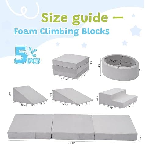 Elftopia Foam Climbing Blocks with Ball Pit & Stairs for Toddlers Aged 1-3 -Soft Playset for Indoor Crawling, Foam Playground Set for Baby to Active Playing Inside -(Balls NOT Included),Grey thumbnail 2