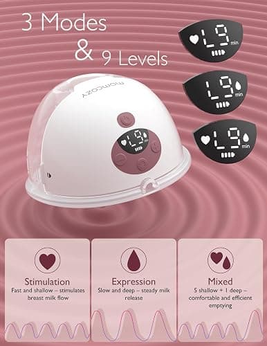 Momcozy M5 Smart Breast Pump, APP Controlled Wearable Hands‑Free Electric Pump, 3 Modes 9 Suction Levels, Portable Lightweight Pump, 24mm Flange, 1 Count, Cozy Red thumbnail 5