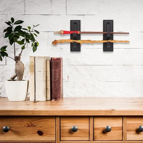 Wall Mount Wizard Wand Display Magic Wands Stand Wooden Holder 2 Tier Black thumbnail 2