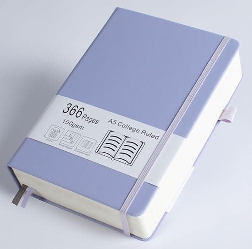 Thick College Ruled Notebook with 366 Numbered Pages, A5 Journal for Writing with 100GSM Lined Paper, Hardcover Leather Notebooks for Women Office Work Diary, 5.7"x8.3" Lavender - Image 1