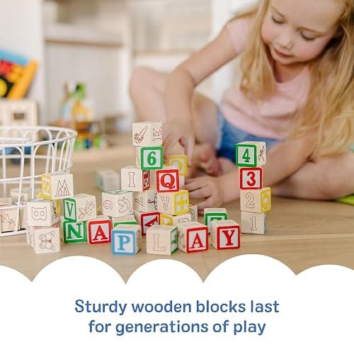 Melissa & Doug Deluxe Wooden ABC/123, 50-Piece Set of Classic Letter & Number Wooden Blocks (1” x 1”) with Storage Pouch, Sorting & Stacking Toys for Kids Ages 2+ thumbnail 6