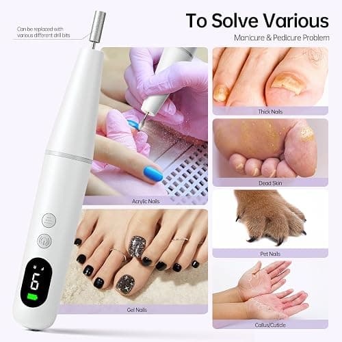 Electric Nail Drill Kit Professional - 9 Speed Cordless Electric Nail File with LED Display, Portable Nail Drill Machine for Acrylic Gel Nails, Hand Feet Trimmer Buffer Tool for Women Men Baby White thumbnail 2