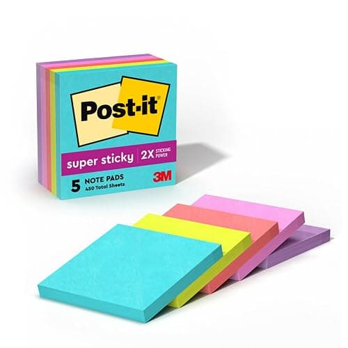 Post-it Super Sticky Notes, 5 Sticky Note Pads, 3 x 3 in., School Supplies, Office Products, Sticky Notes for Vertical Surfaces, Monitors, Walls and Windows, Supernova Neons Collection - Image 1