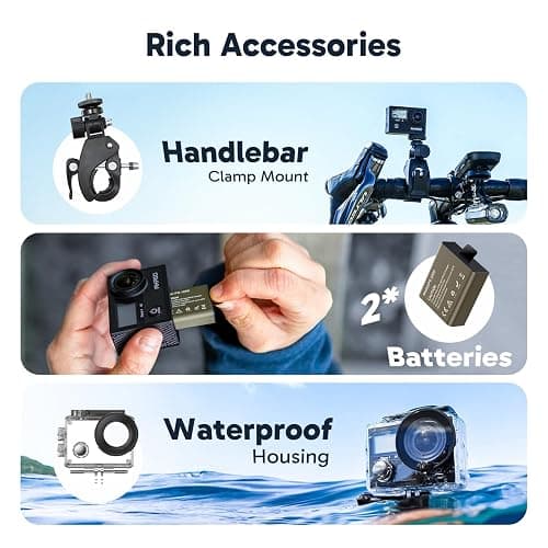 AKASO Brave 4 Action Camera 4K 30fps with 64GB MicroSD Card Bundle | 20MP EIS WiFi 170° FOV 5X Zoom Waterproof Underwater Camera for Snorkel, Travel, Bicycle, Helmet, Motorcycle Accessories Kit thumbnail 7