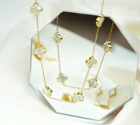 SHINYY Four Leaf Clover Choker Necklace for Women | 18K Gold Plated Lucky 4 Leaf Jewelry | Trendy Gifts for Her thumbnail 5