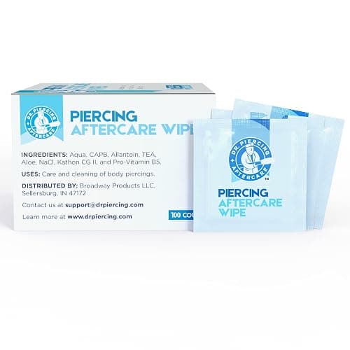 Dr. Piercing Aftercare Wipes – Piercing Aftercare | Saline Solution for Piercings - Keloid Bump Ear Piercing Cleaner – Ears Lips Belly Nose Piercing Bump - Piercing Hole Cleaner (100 Count) thumbnail 8