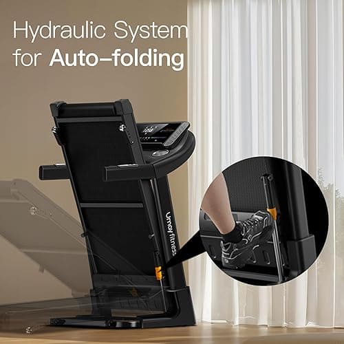 UMAY Fitness Home Folding Incline Treadmill with Pulse Sensors, 3.0 HP Quiet Brushless, 300 lbs Capacity (Black or Gray) - BLACK WITH 10% Incline thumbnail 3