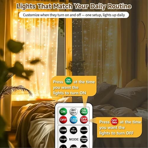 HXWEIYE 300LED Untangled Curtain Lights, 9.8x9.8Ft USB Fairy Twinkle String Lights with Remote and DIY Timer, 8 Modes Window Wall Hanging Light for Bedroom Dorm Backdrop Room Decor, Warm White thumbnail 3