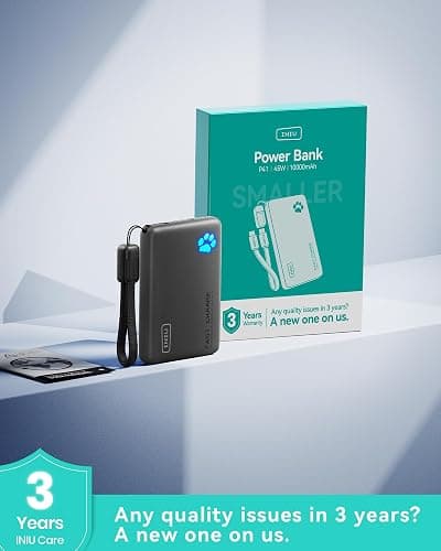 INIU Portable Charger, Ultra Slim 45W Fast Charging with Attached USB C Cable, Flight-Safe 10000mAh PD Power Bank Battery Pack, Travel Essential Phone Powerbank for iPhone 17 16 Samsung S25 Google etc thumbnail 7