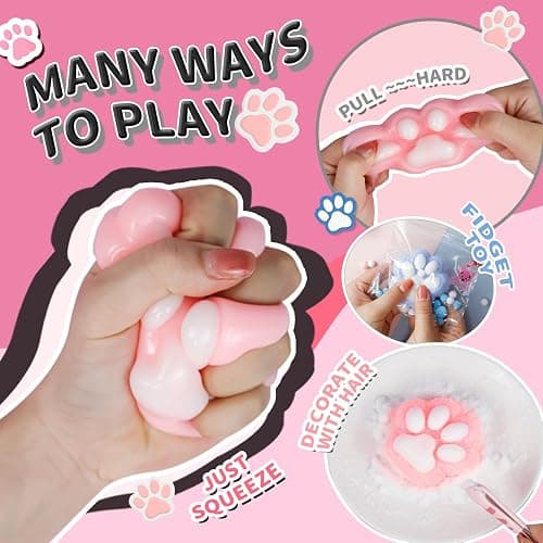 Taba Squishy Paw Gift Box, Cat Paw Squeeze Toys, Cute Kawaii FuFu Squishies, Sticky Squishy Cat Paw Fur Ball, Kitty Paw Stress Relieving Fur Toys, YoYo Funny Fidget Toys for Gift, Kids-Purple&White - White&Purple with GiftPackage thumbnail 3