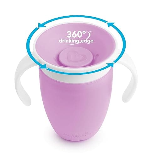 Munchkin Sippy Cup for 6 Month Old and Up, Spill Proof Miracle 360 Toddler Cups with Transition Handles, 7 Ounce, 2 Pack, Pink/Purple thumbnail 4
