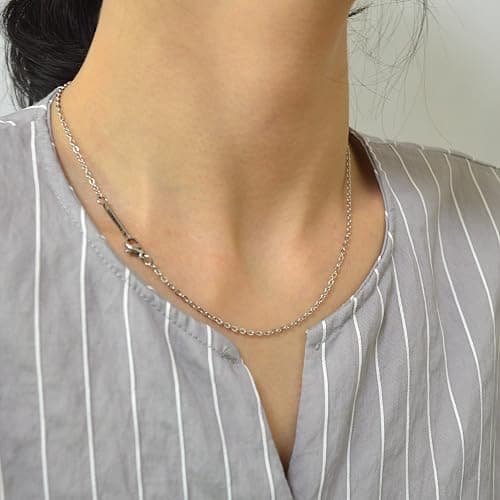 2MM Stainless Steel Necklace - Thin Cable Chain for Women & Men, Silver Chains for Pendant Addition or Alone - 16-30 Inch Available thumbnail 4