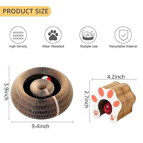 Cat Toy, Magic Organ Cat Scratch Board, Compact Cats Accordion Toy, Interactive Cardboard Cat Scratcher Pad Toys with Bell Ball for Indoor Exercise thumbnail 2