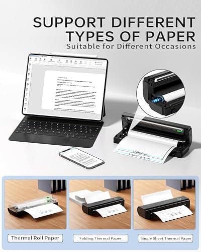 NDYIN Portable Printers Wireless for Travel, N80 Wireless Thermal Printer Bluetooth Inkless Printer Support 8.5" X 11" US Letter & A4, Compatible with iOS, Android, Laptop thumbnail 5