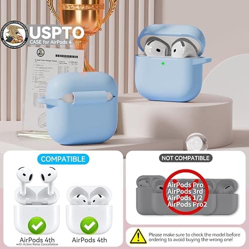 for AirPods 4 Case, TNSNK Silicone AirPod 4 Case Cover Compatible with Apple Airpods 4th Gen, Shockproof Protective Cases for Women Girly with Cleaner Kit and Keychain, Front LED Visible thumbnail 2