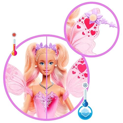 Mattel Barbie Fairy Doll with Toy Wand & Fashion Accessories, Fantasy Theme with Color-Change Fun on Wings & Outfit, JCP76 thumbnail 3
