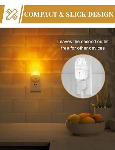 Night Lights Plug Into Wall [2 Pack], Amber Warm Night Light, 1800K, Dusk to Dawn Sensor, Adjustable Brightness LED Night Light for Bathroom, Hallway, Stairway thumbnail 3