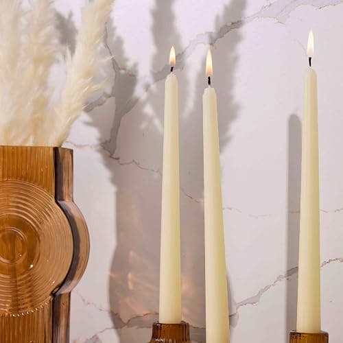 Bask 10-inch Taper Candles - Unscented and Dripless - Burns for 8 Hours - Home Decor for Dinner Table, Kitchen, and Bedroom - Perfect for a Romantic Date or Anniversary - 12-Pack - Ivory thumbnail 6