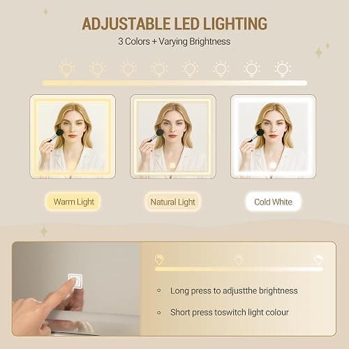 Hzuaneri 9 Drawers Vanity Desk with LED Light, Dressing Table with Large HD Mirror, 9 Open Storage Spaces Makeup Vanity for Bedroom, 3 Colors LED Strip, White DT41903WCA thumbnail 4