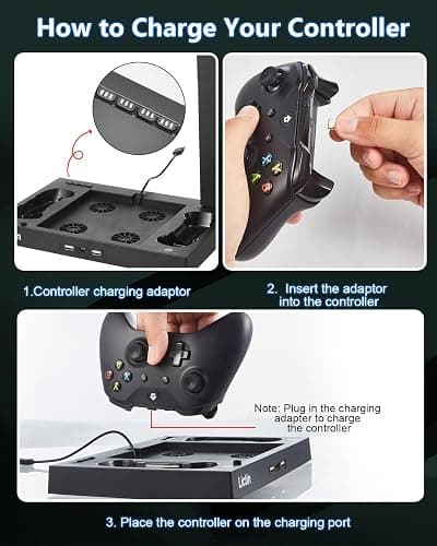 Lictin Cooling Fan Charging Station for Xbox Series X Console & Controller, Upgraded 4 Cooler Fan System Stand, Vertical Dual Charger Station Dock Accessories with 2 x 1400mAh Rechargeable Battery thumbnail 5