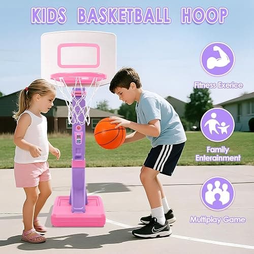 AOSPHYS Toddler Basketball Hoop Indoor Outdoor - Height Adjustable 27.6-54 Inches (5 Slots), Kids Basketball Hoop with 4 Inflatable Balls & Pump, Safe Toddler Toys for 1-6 Year Old Boys Girls thumbnail 3