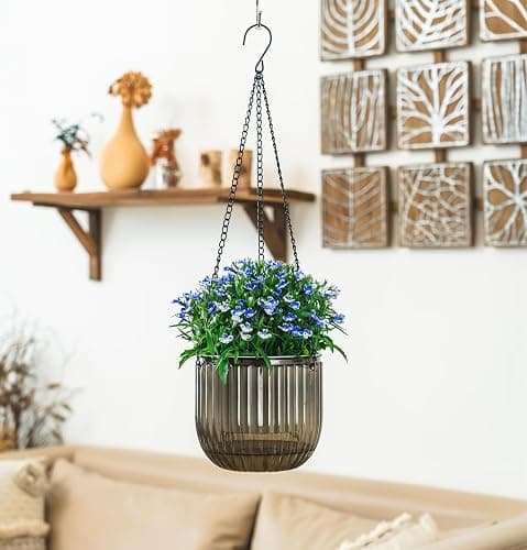 Melphoe 2 Pack Self Watering Hanging Planters Indoor Flower Pots, 6.5 Inch Outdoor Hanging Plant Basket, Hanger with 3Hooks Drainage Holes for Garden Home (Emerald + Gray) thumbnail 5