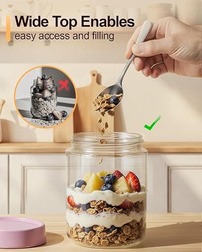 Overnight Oats Jars, 4 Pieces of 500ml/16oz Overnight Oatmeal Container with Lid by Pitch Pulse, Homemade Yogurt Oatmeal Salad Jam Pudding Storage Container thumbnail 4