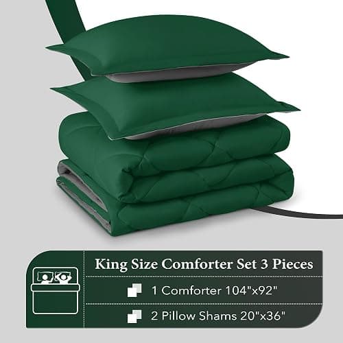 downluxe King Size Comforter Set - Dark Green and Grey King Comforter, Soft Bedding Sets for All Seasons -3 Pieces - 1 Comforter (104"x92") and 2 Pillow Shams(20"x36") thumbnail 6