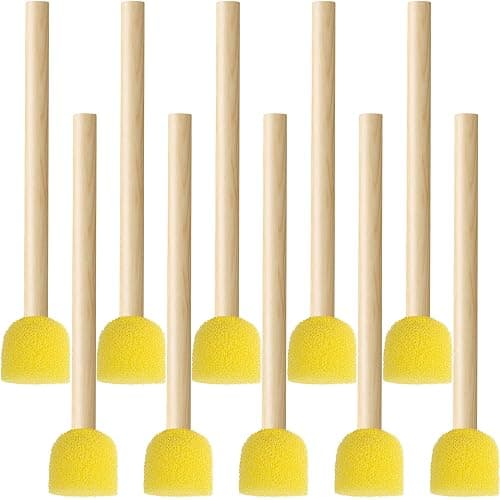 DAZEBRA 10pcs Round Sponge Paint Brush, 0.54'' Sponge Brushes for Staining, Wooden Handle Paintbrushes DIY Painting Tool for Clay Models Canvas DIY Crafts- Yellow - Image 1