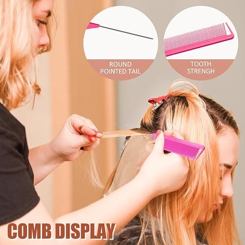 8pcs Rat Tail Combs Set,Long Steel Pin Teasing Combs for Salon Hair Stylists,2 styles and multiple colorsb of Metal Parting Combs for Women,Hair Teasing Fine Tooth Comb Aigee thumbnail 7