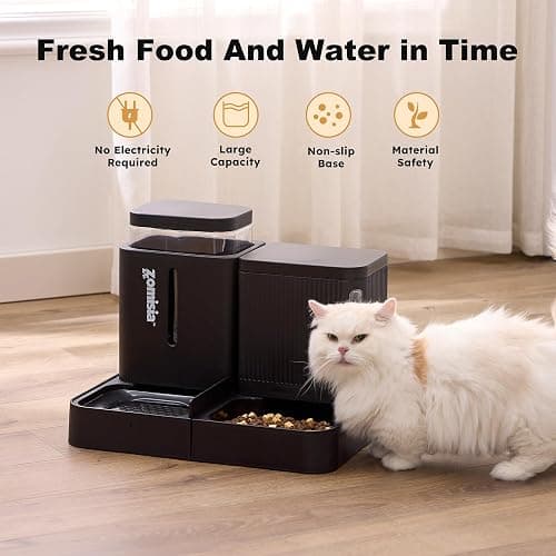 ZOMISIA Gravity Cat Feeder and Water Dispenser, 2 in 1 Automatic Cat Feeder with 180 Degree Rotatable, 2 Pack Large Capacity Self Feeding for Small Medium Dog Puppy Kitten, Black, 1.6GALx2 thumbnail 5