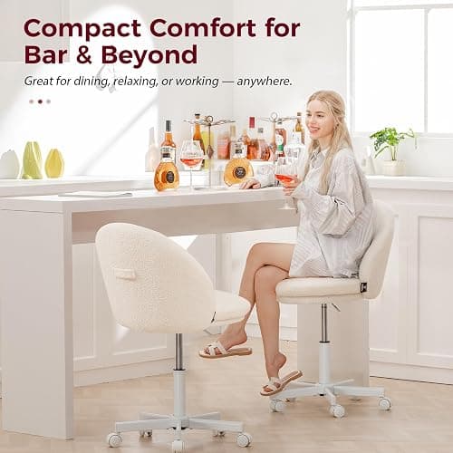 GTPLAYER Velvet Tall Office Chair with Wheels Vanity Chairs with Back, Versatile Height Use: Office to Bar Stools Small Ergonomic Comfy Armlees Computer Desk Chair with Bow Lumbar Pillow for Gift thumbnail 6