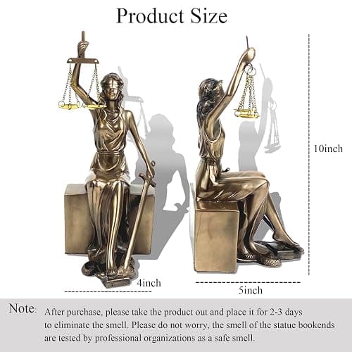 Lady Justice Statue Decorative Bookends Home Decor Roman Goddess Sculptures Gifts, Best for Lawyers and Law Students(10 x 5 x 4 inch) thumbnail 3