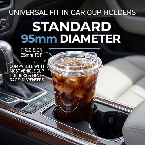 16oz Clear Plastic Cups with Lids, BPA-Free Disposable Iced Coffee Cups. | Leak-proof sip lids fit car holders. Food-grade PET for smoothies & lemonade. 100-pack bulk value for Parties & To-Go. thumbnail 6