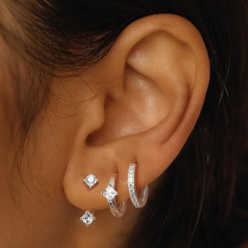 MILACOLATO 3Pairs 925 Sterling Silver Earrings for Women, 14K Gold Plated Small Huggie Hoop Earrings Sets for Multiple Piercing Hypoallergenic, CZ Cartilage Earrings Stacks Trendy Earrings Jewelry Gifts thumbnail 2