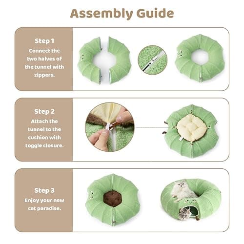 EHEYCIGA Cat Tunnel Bed for Indoor Cats, Cute Cat Donut Toy Tunnel for Small Large Cats with Washable Circle Cushion, Peekaboo Pet Cave Play Tunnel for Kitten, Puppy, Rabbit - Green thumbnail 5