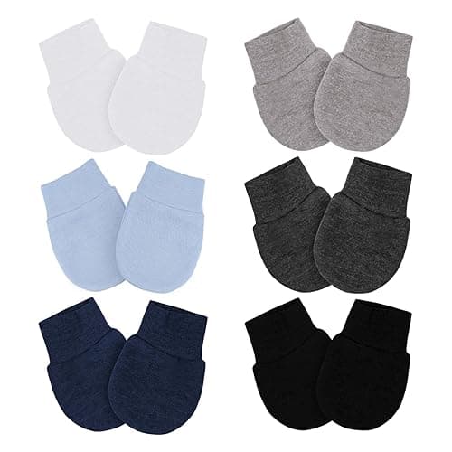 Baby Mittens No Scratch Mittens Infant Soft Gloves Mittens for 0-6 Months Boys Girls - 1-light Blue,white,dark Grey,gray,navy Blue,black - 6 Pairs